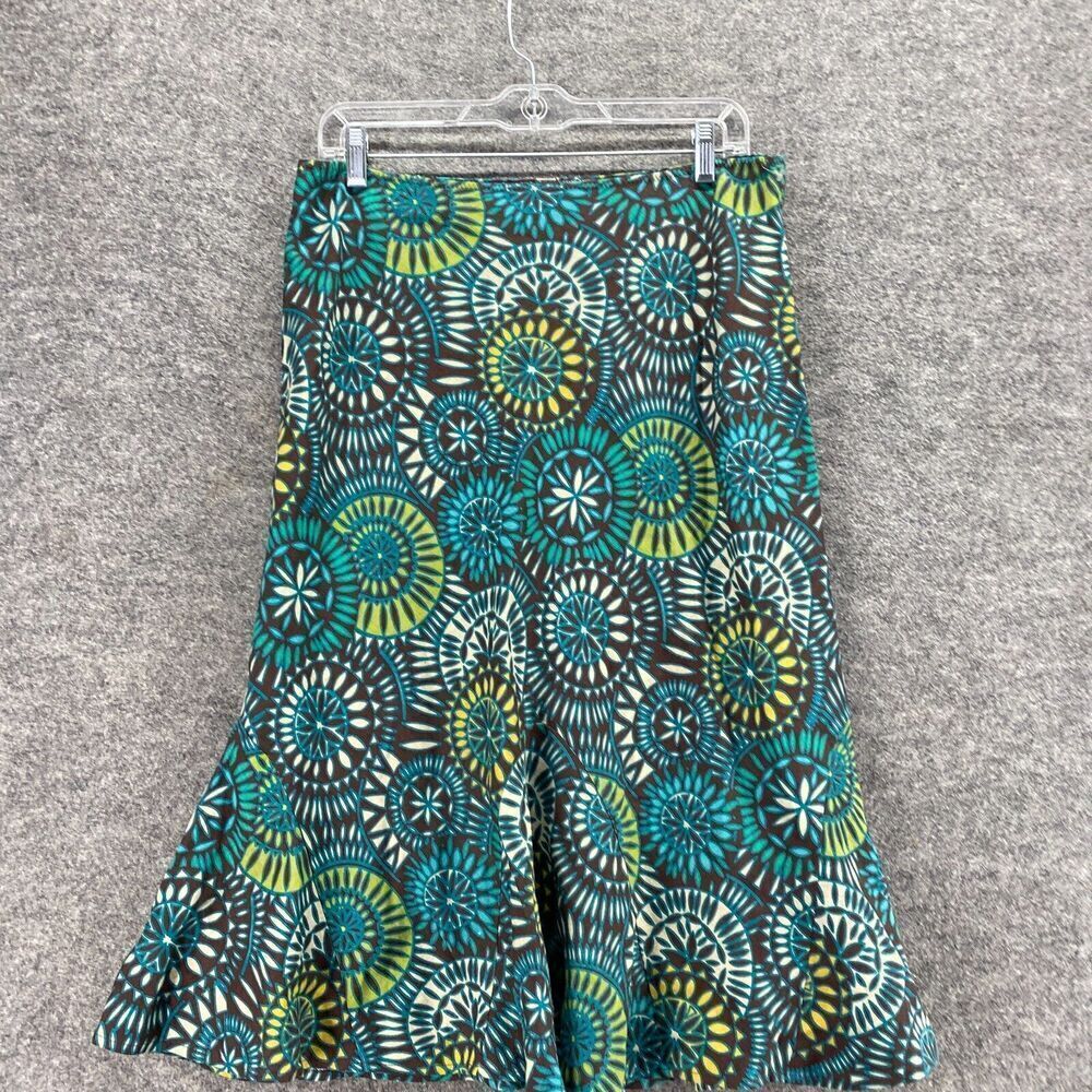 East 5th Skirt Women 10 Blue Geometric A-Line Midi Pull On Linen Mid Rise Casual - Picture 3 of 9